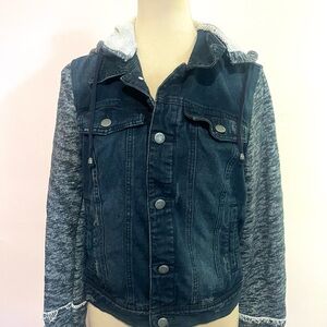 Free People Denim Jacket Hooded Black and Cream Knit Jacket Size Medium